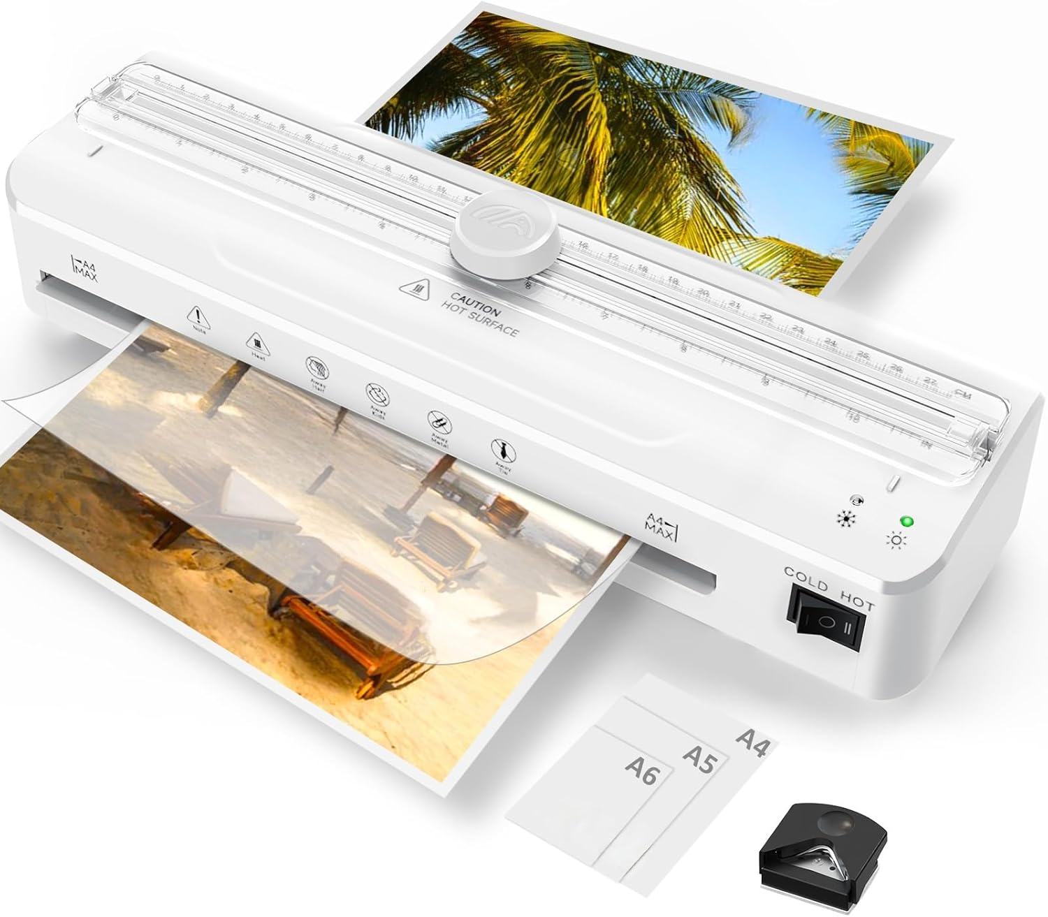 A4 Laminator Machine Built-in Cutter with 10 Laminating Pouches and Corner Rounder, Fast Warm-up, Hot & Cold Laminator Kit for Home, Office & School Use