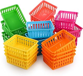DEAYOU 24 Pack Classroom Storage Baskets, Small Plastic Baskets for Organizing, Colorful Storage Trays, Crayon Pencil Containers Organizer Bins for Desk, Drawer, Home, Office, 6.1"L x 4.7"W x 2.4"H