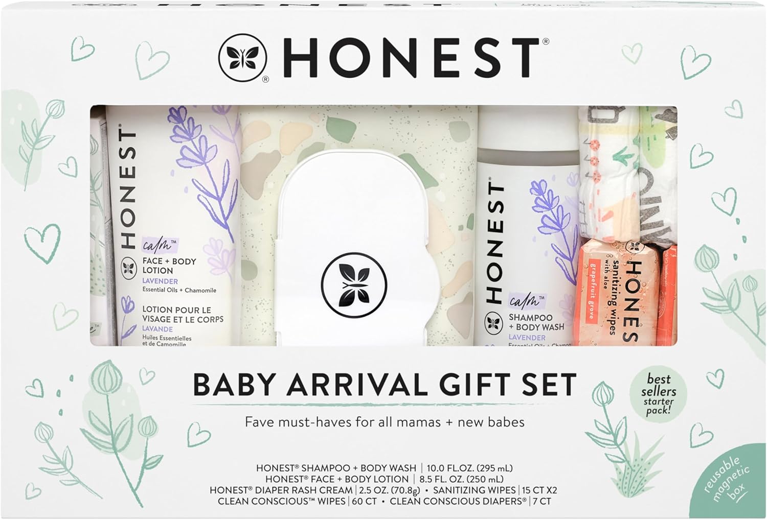 The Honest Company Baby Arrival Gift Set | Newborn Essentials Welcome Box | Diapers, Wipes, Personal Care, Diaper Rash Cream