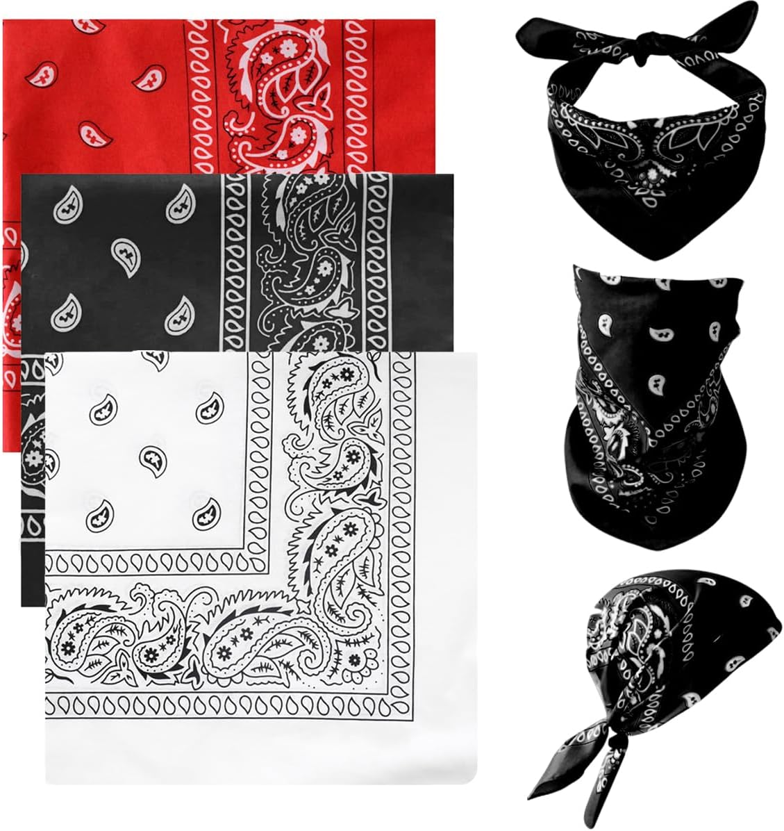 JIADEXIN 3 Pcs Paisley Bandanas for Men & Women - Stylish Cowboy Headbands Handkerchief, Unisex Novelty Print Bandanas, Versatile Bandana Face Mask Wristband Neckerchief for Motorcycling Cycling