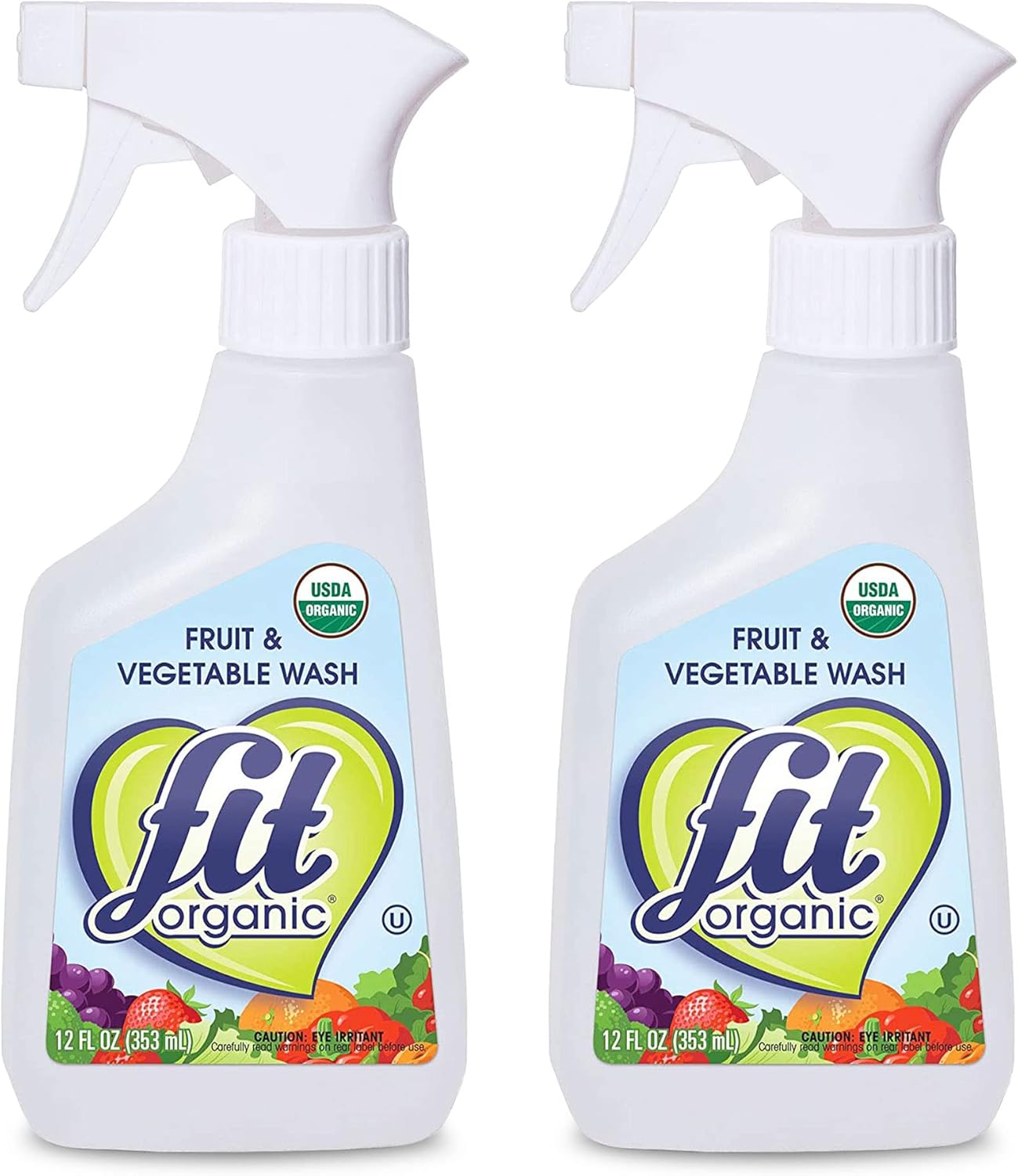 FIT Organic - USDA Certified Earth Friendly, Tasteless and Odorless Fruit and Vegetable Wash, Bottle Spray, White, Clear, 12 Fl Oz (2 Pack)