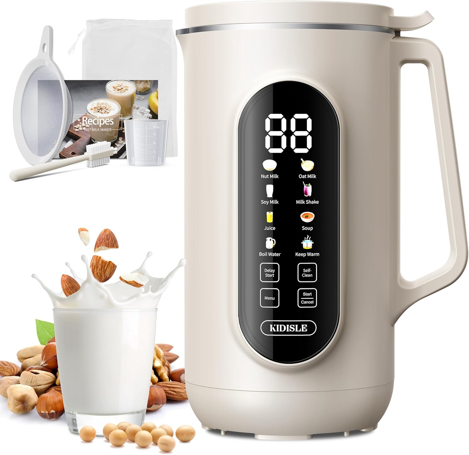 10-in-1 Nut Milk Maker Machine, 35oz Plant-Based Milk & Soup Machine with 12H Delay Start, Self-Clean, Keep Warm – Soy, Oat, Almond & More, Cream