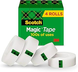 Scotch Magic Tape, Invisible, Back to School Supplies and College Essentials for Students and Teachers, 4 Tape Rolls, 3/4 x 1000 Inches