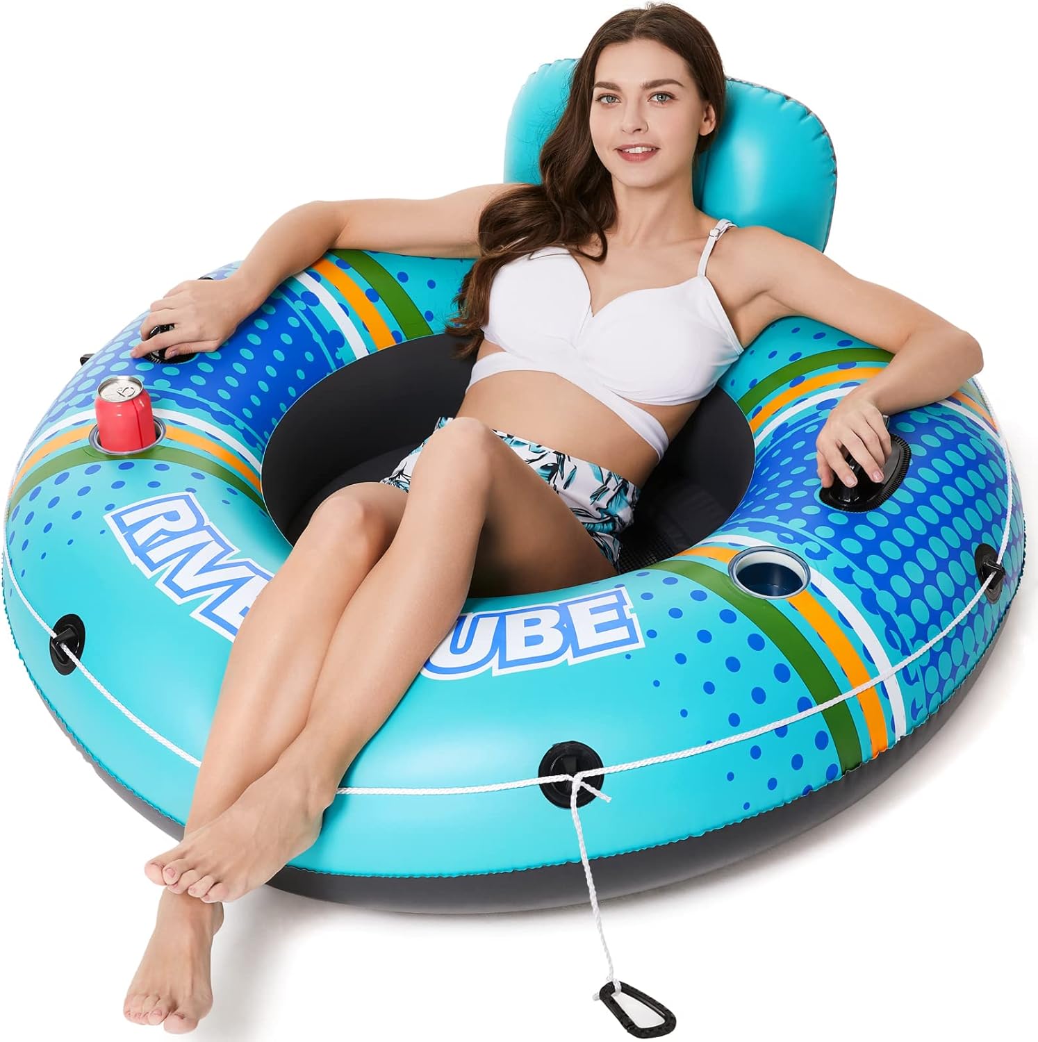 Jasonwell Inflatable River Tube Float - Heavy Duty River Float Pool Floats Lake Premium Water Tubes for Floating Recreational River Raft Lounge Floaties with 2 Cup Holders for Adult