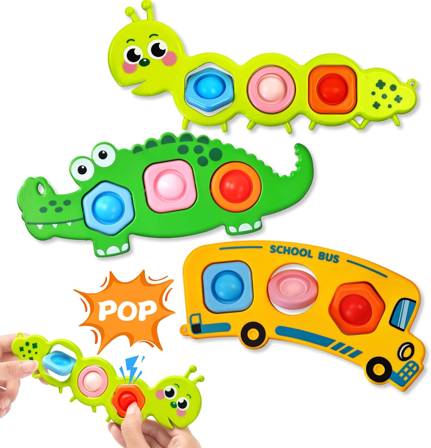 3PC Fidget Popper Sensory Baby Toys for Airplane Travel Essential Activities, Pop it Fidget Toys Montessori Toy Autism Autistic Gifts Stocking Stuffer for 12+ Month Babies Toddlers 1 2 3 Year Old