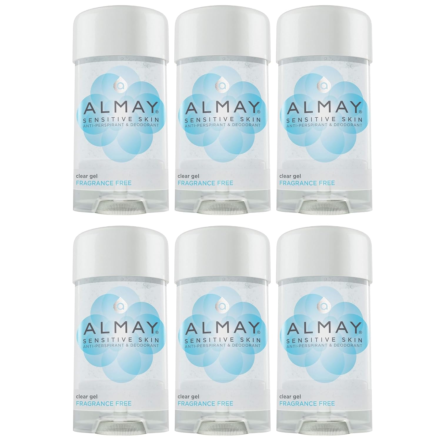Almay Sensitive skin Clear Gel, Anti-Perspirant & Deodorant, Fragrance Free, 2.25-Ounce Stick (Pack of 6)