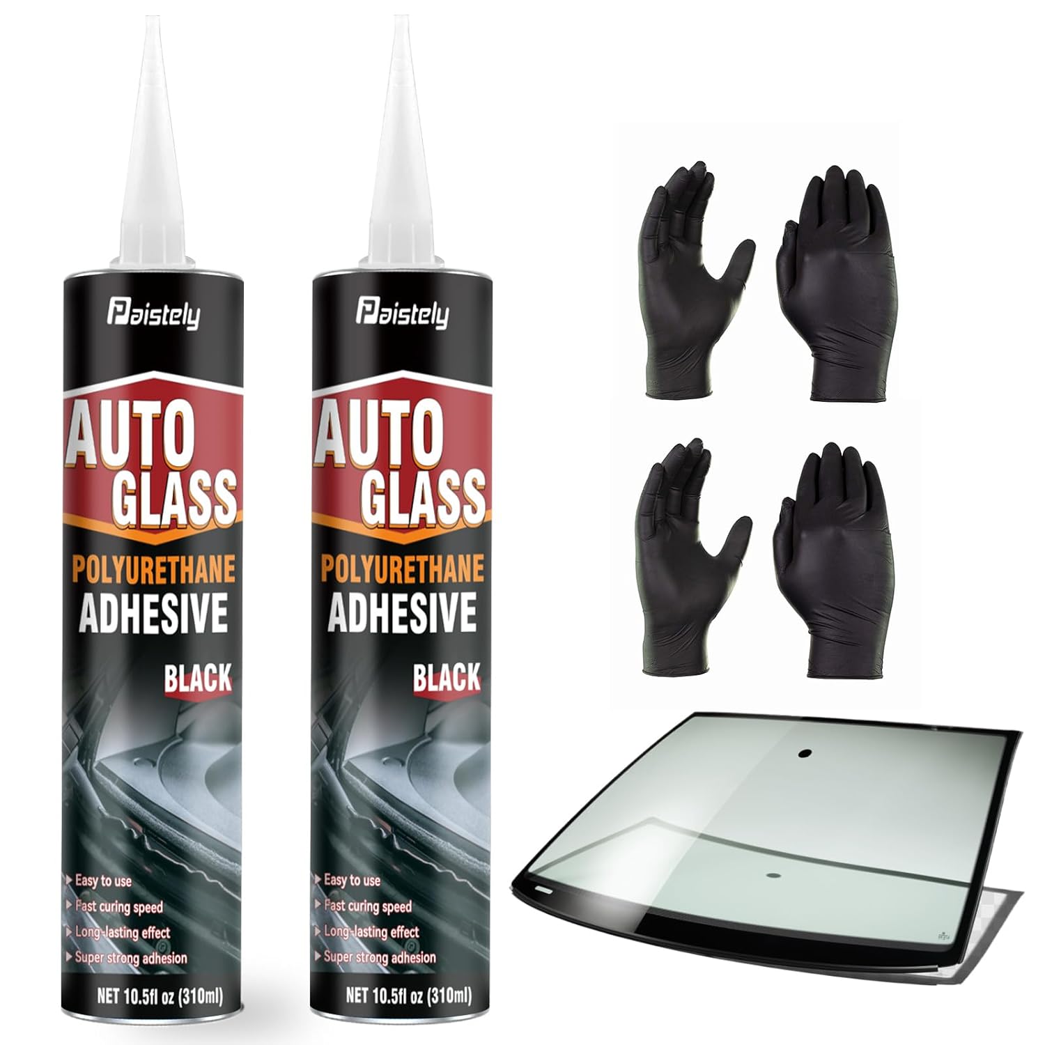 Windshield Sealant Black, Fast Cure Polyurethane Sealant, High Strength Windshield Adhesive, Suitable for Vehicles and RV (310ml*2)