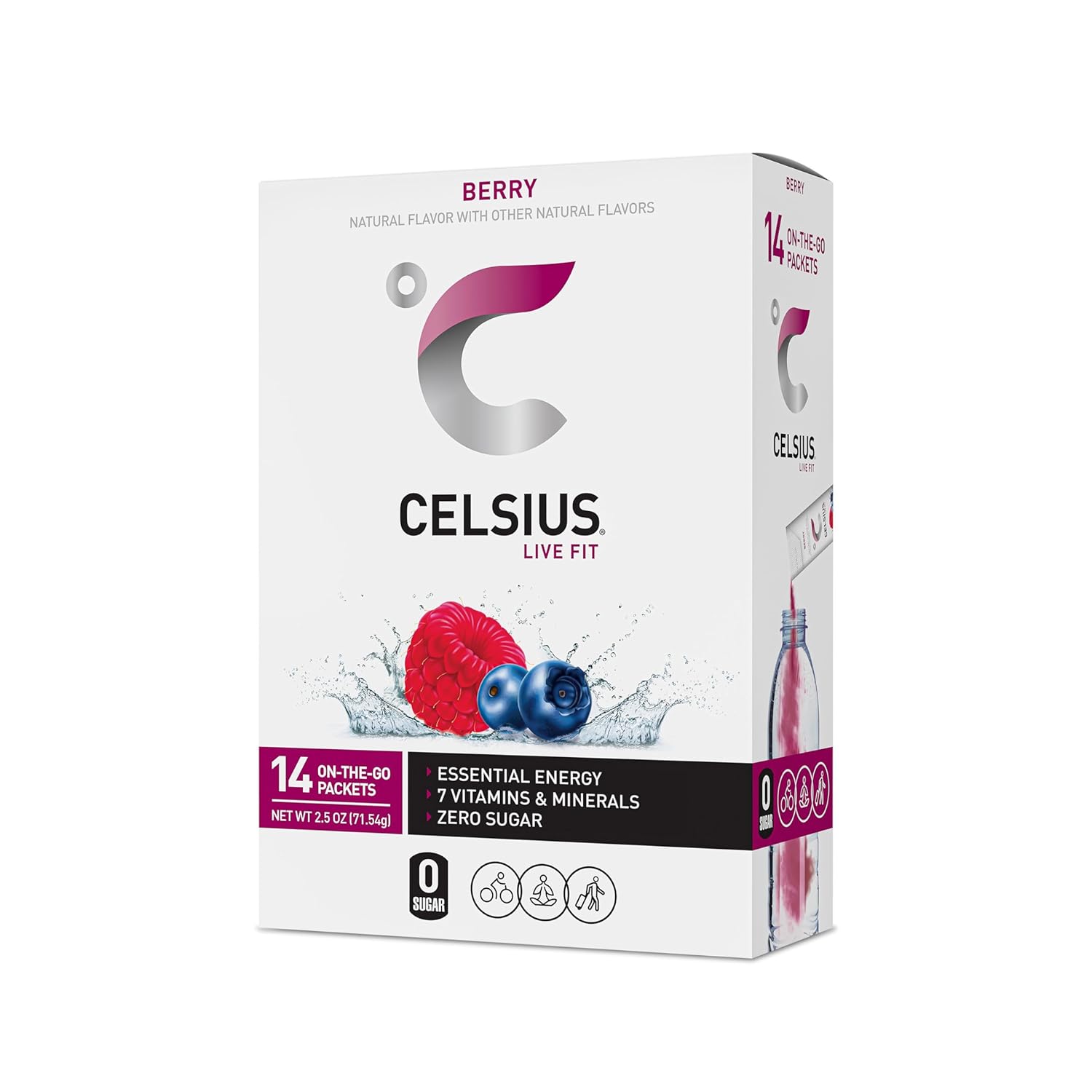 CELSIUS On-the-Go Powder Stick Packs, Zero Sugar (14 Sticks per Pack), Berry, 2.5 Ounce, (Pack of 14)