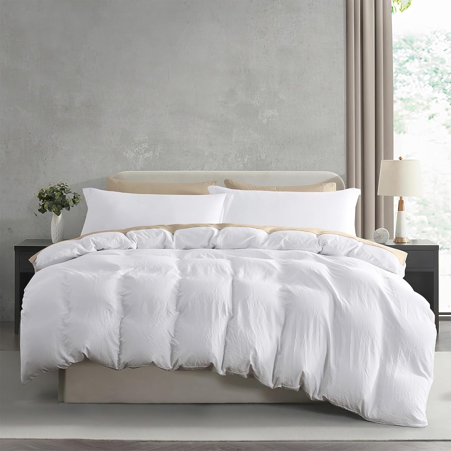 Nestl White Duvet Cover Queen Size - Soft Prewashed Queen Duvet Cover Set, 3 Piece, with Zipper Closure, 1 Duvet Cover 90x90 inches and 2 Pillow Shams - No Comforter
