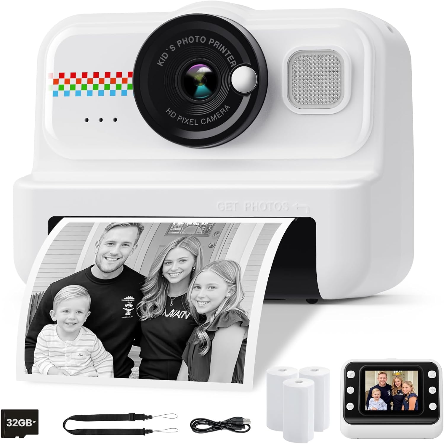 Kids Instant Print Camera, 1080P HD Kids Camera Instant Print with 3 Rolls Print Paper & 32GB Card, Ideal Kids Toys Gifts for Boys & Girls Age 3-14 (Black)