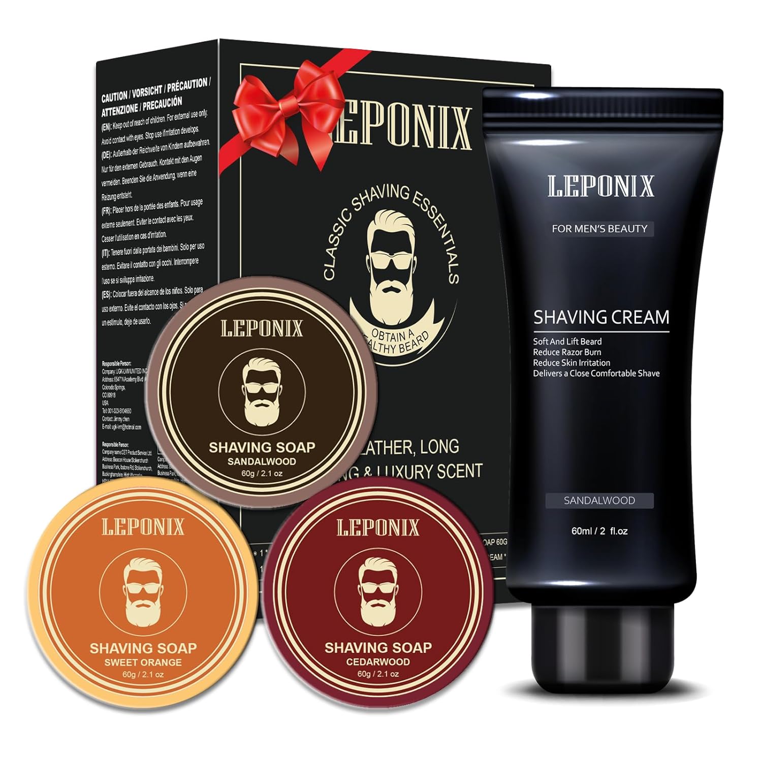 Shaving Soap for Men, Includes 3 Premium Shave Soaps & Moisturizing Sandalwood Shaving Cream for Smooth Wet Shave, Shaving Soap Puck Scented Sandalwood/Cedar/Sweet Orange, Stocking Stuffers
