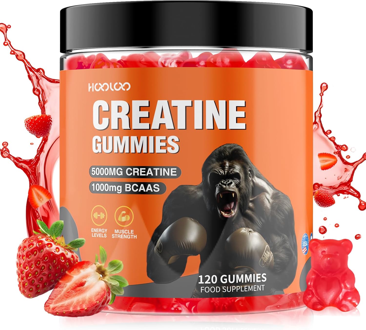 Creatine Gummies 5000mg Creatine Monohydrate with 1000mg BCAAs per Serving (2 Month Supply) for Men & Women, Vegan & Sugar-Free, Easy Pre/Post Workout Gym Support for Performance and Muscle Power