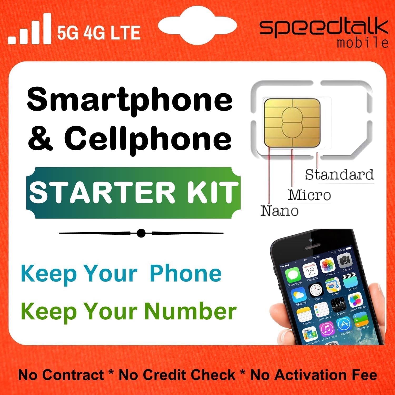 SpeedTalk Mobile Pre-Paid SIM Card Starter Kit – No Contract Wireless Plans from $5/mo Talk Text Data Unlimited Plans from $9/mo - Cellphone 5G 4G LTE iOS Android Smart Phones