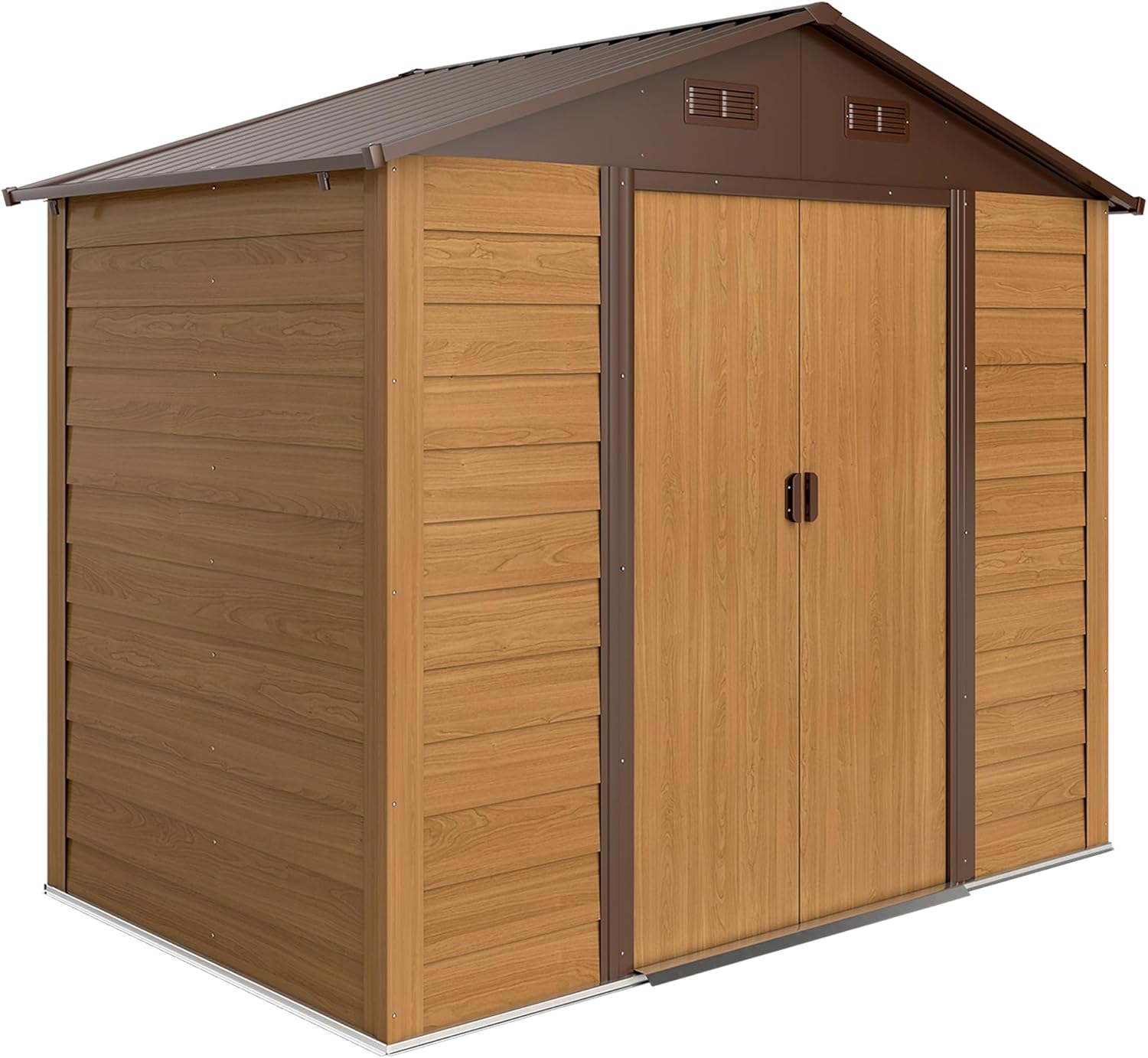 Outsunny 8 x 6ft Garden Shed, Metal Storage Tool House Gardening Tool Storage with Shutter Vents, Brown