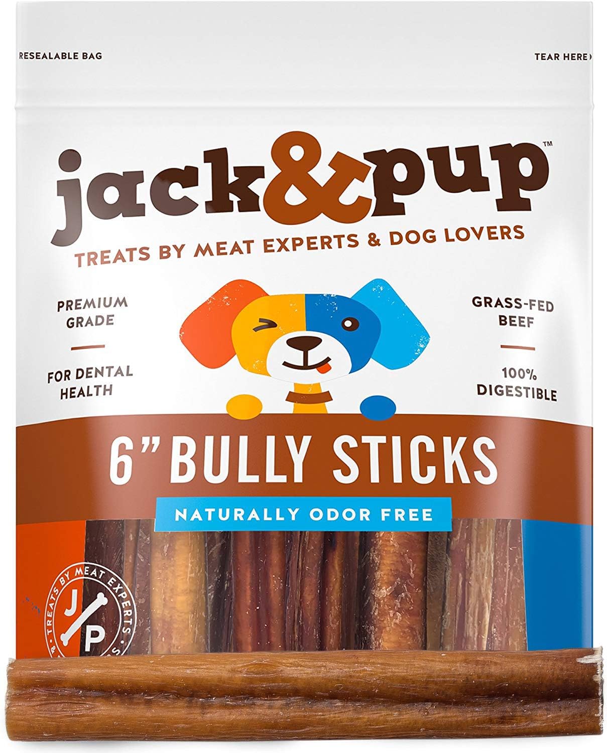 Jack&Pup 6-inch Bully Sticks for Large Dogs (20 Pack) All Natural Thick Bully Sticks for Dogs, Single Ingredient Long Lasting Pizzle Sticks
