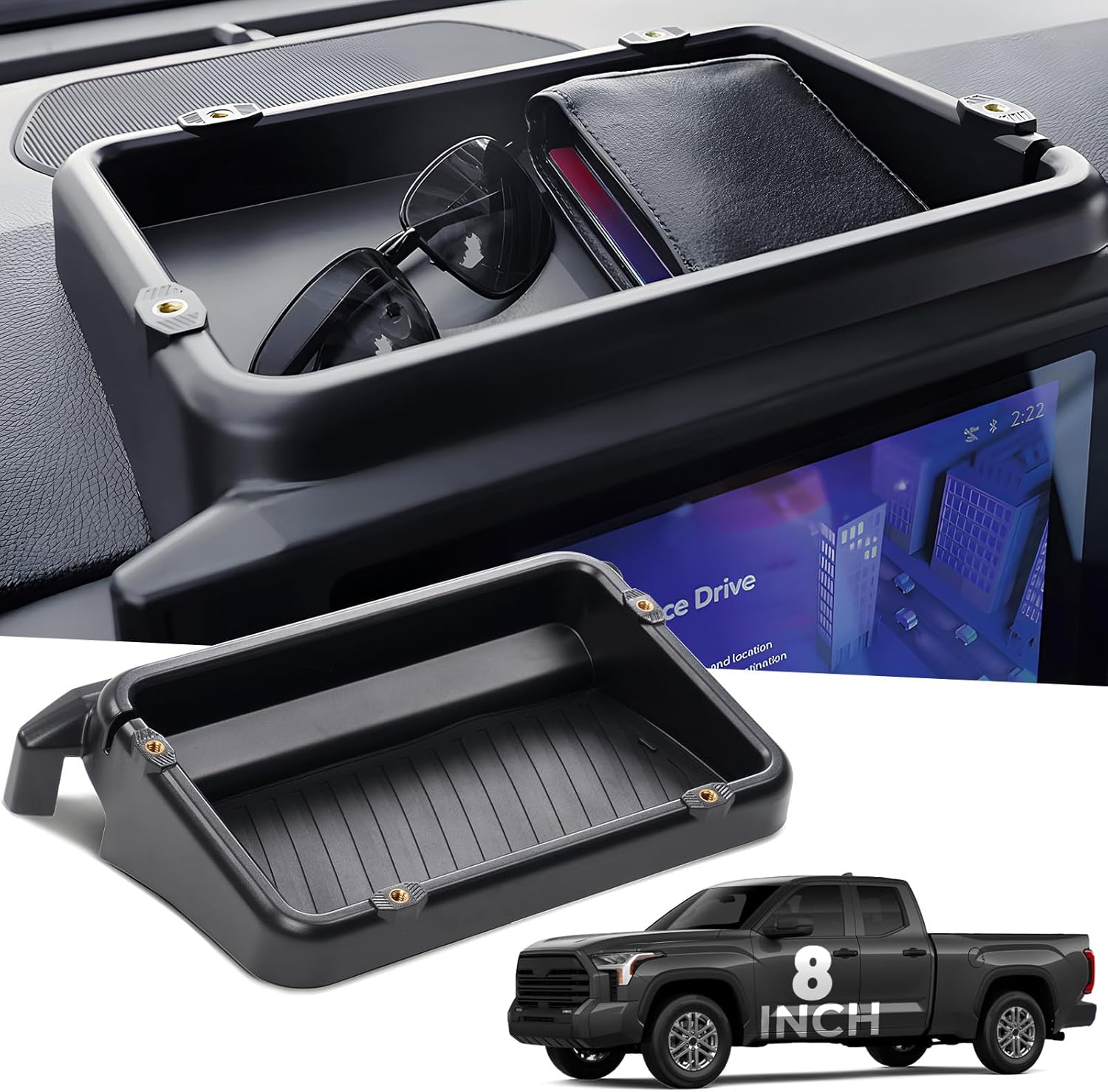 Dashboard Behind Screen Storage Box for Toyota Tacoma 2024 2025 & 4Runner 2025 (Only for 8 inch Screen), Interior Accessories Center Console Organizer Tray for 24-25 Tacoma & 25 4Runner, Black
