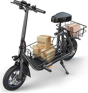 Electric Scooter with Seat for Adults, 550W Powerful Motor, 20-Mile Range, Speed up to 18.6MPH, Ample Storage for Pets & Cargo, Electrically-Powered Motor Scooters