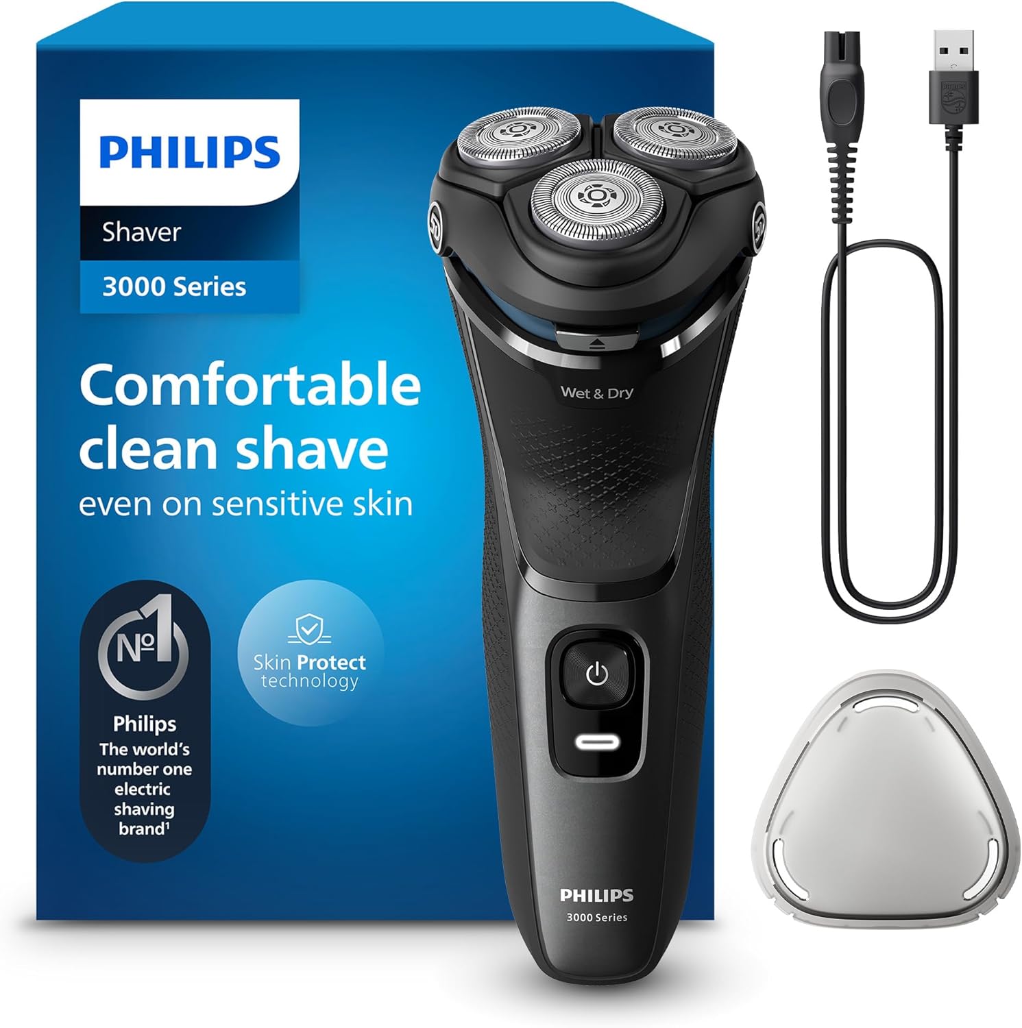 Philips Electric Shaver 3000 Series - Wet & Dry Electric Shaver for Men with SkinProtect Technology in Dark Moon, Pop-up Beard Trimmer, Cordless Shaver (Model S3145/00)