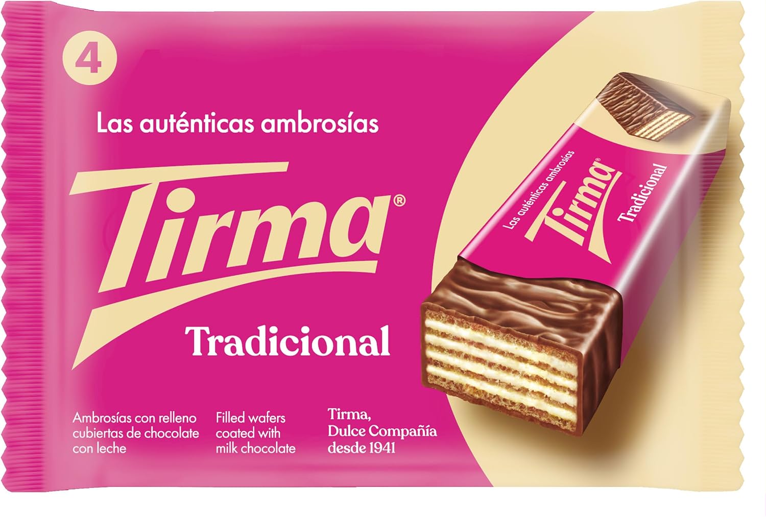 Tirma Milk Chocolate Wafers 86g | 4 Individually Wrapped Cream-Filled Bars