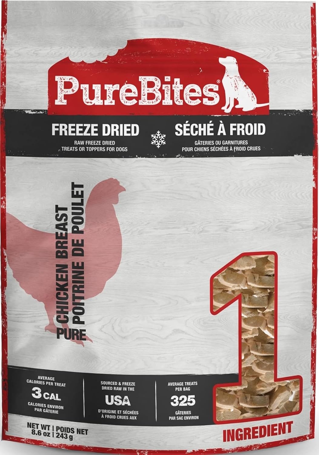 PureBites Chicken Single Ingredient Freeze Dried Dog Treats, 8.6 oz
