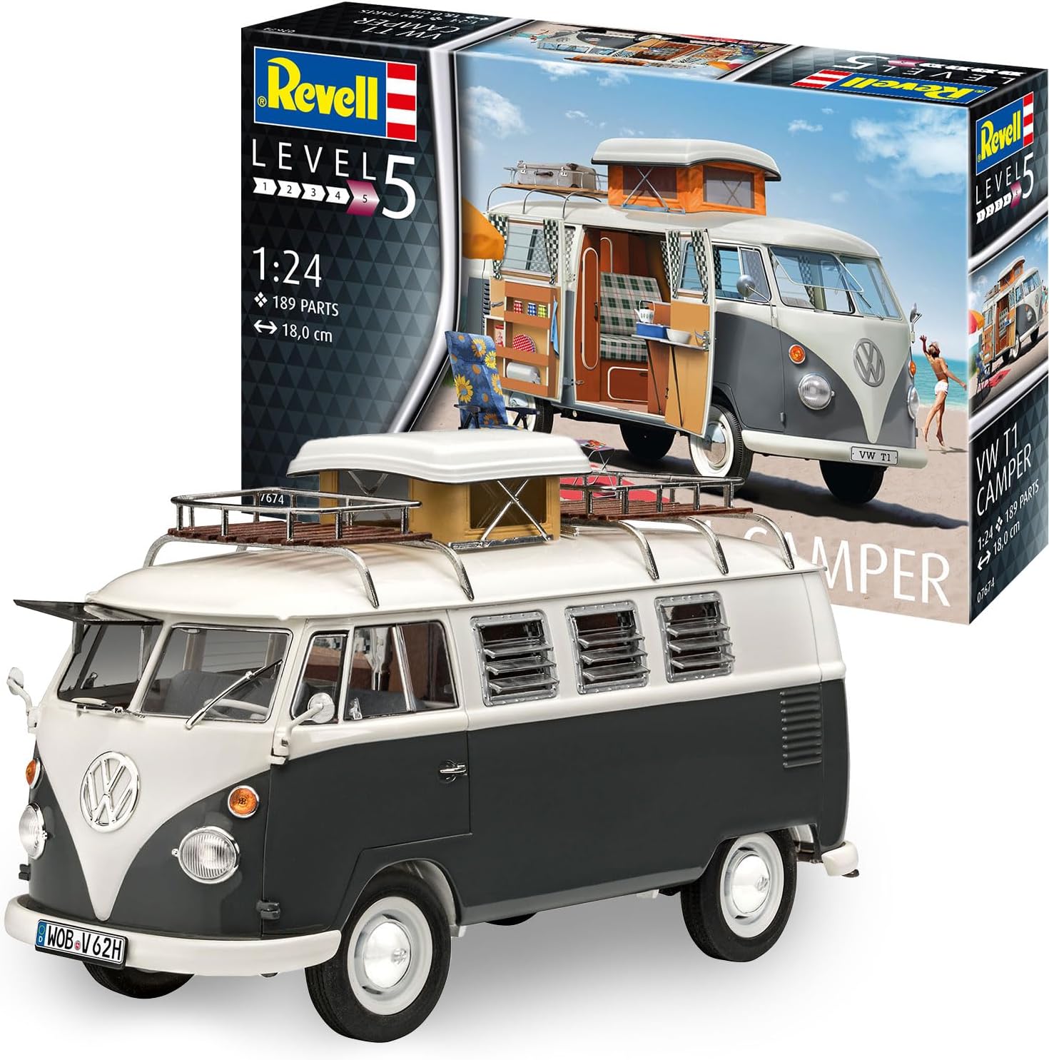 Revell 07674 VW T1 Camper 1:24 Scale Unbuilt/Unpainted Plastic Model Kit
