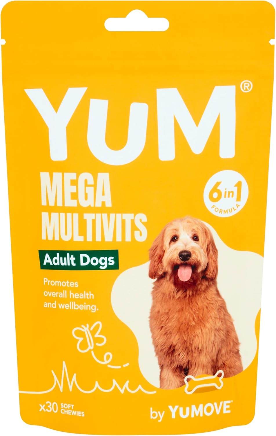 YuM Adult Mega MultiVits Dog Vitamins, 6-in-1 Daily Vitamins and Supplements for Joints, Gut health, Heart and Vision, Aged 6+, 30 Multivitamin Chews