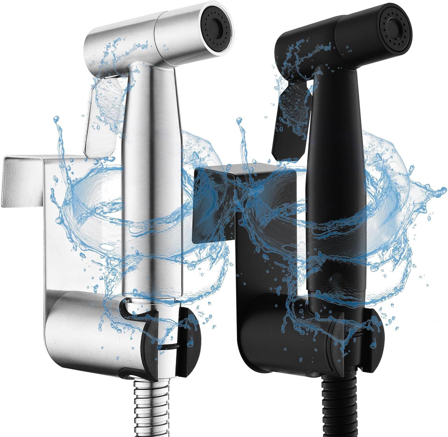 LUFEIDRA Handheld Toilet Bidet Sprayer for Toilet-Adjustable Water Pressure Jet Spray with Plastic T-Valve for Feminine Wash (Brushed Nickel + Matte Black)