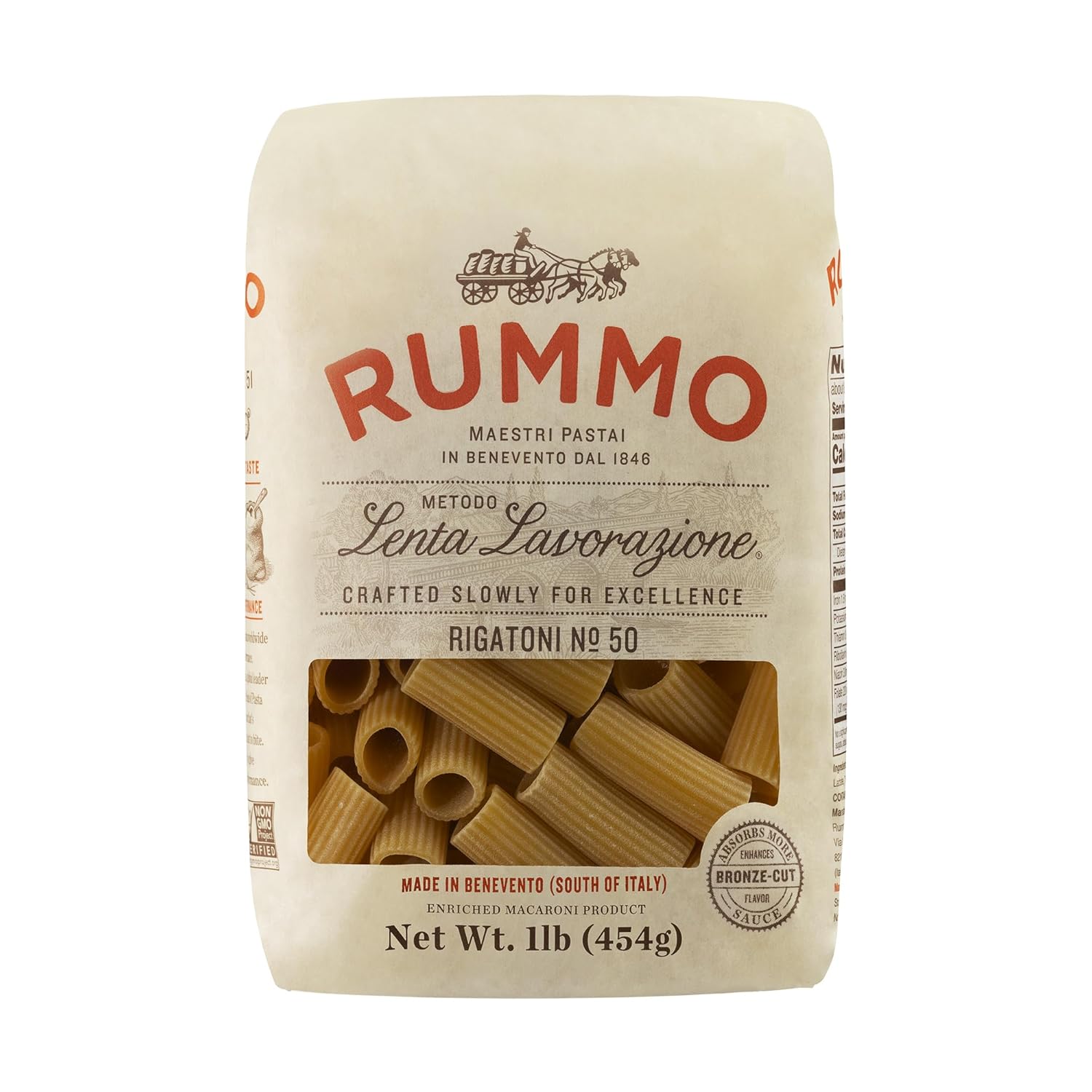 Rummo Rigatoni Pasta N.50 - Rigatoni Pasta Noodles, Italian Tube Pasta, Bronze Cut Pasta, Dry Pasta, Durum Wheat Pasta - 12 Ounce (Pack of 1)