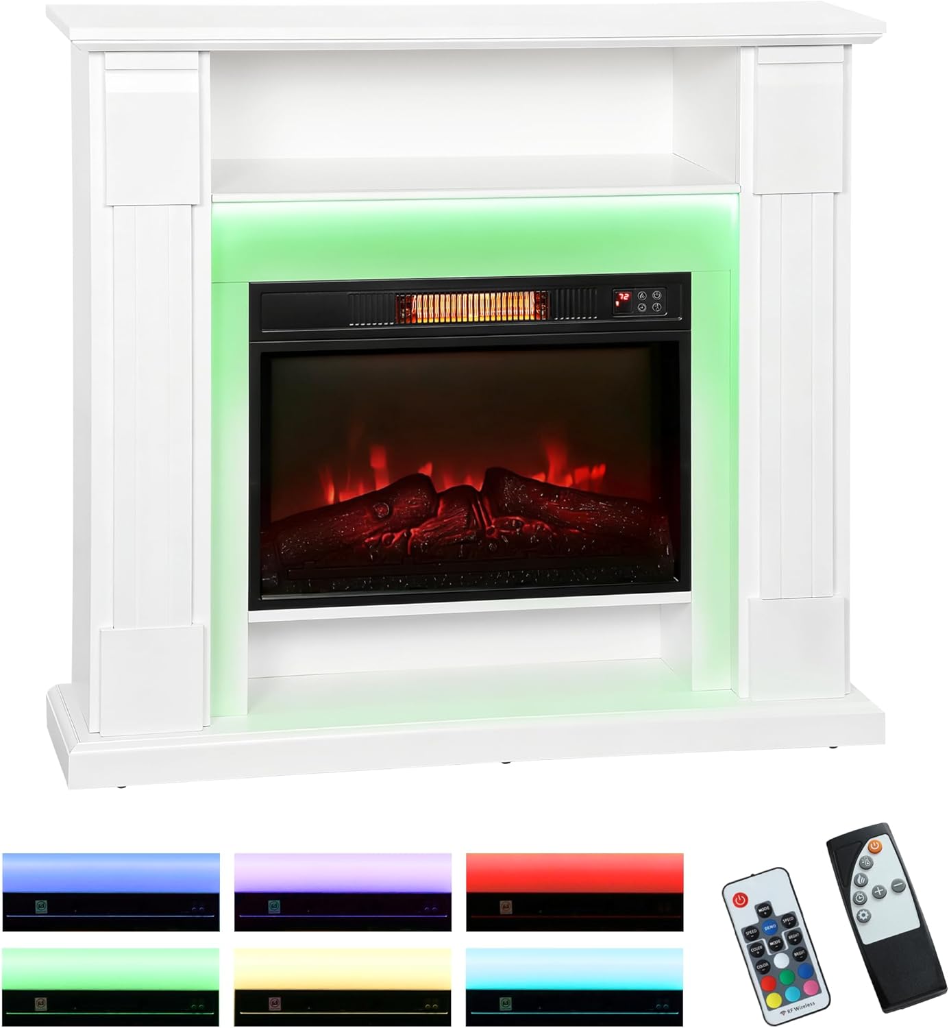 HOMCOM Electric Fireplace with Surround, LED Lights, 38" 1800W Inset Electric Fire and Mantel Reach up to 30 m², with Realistic Flame Effect, 3 Brightness, Remote, Timer for Living Room, White