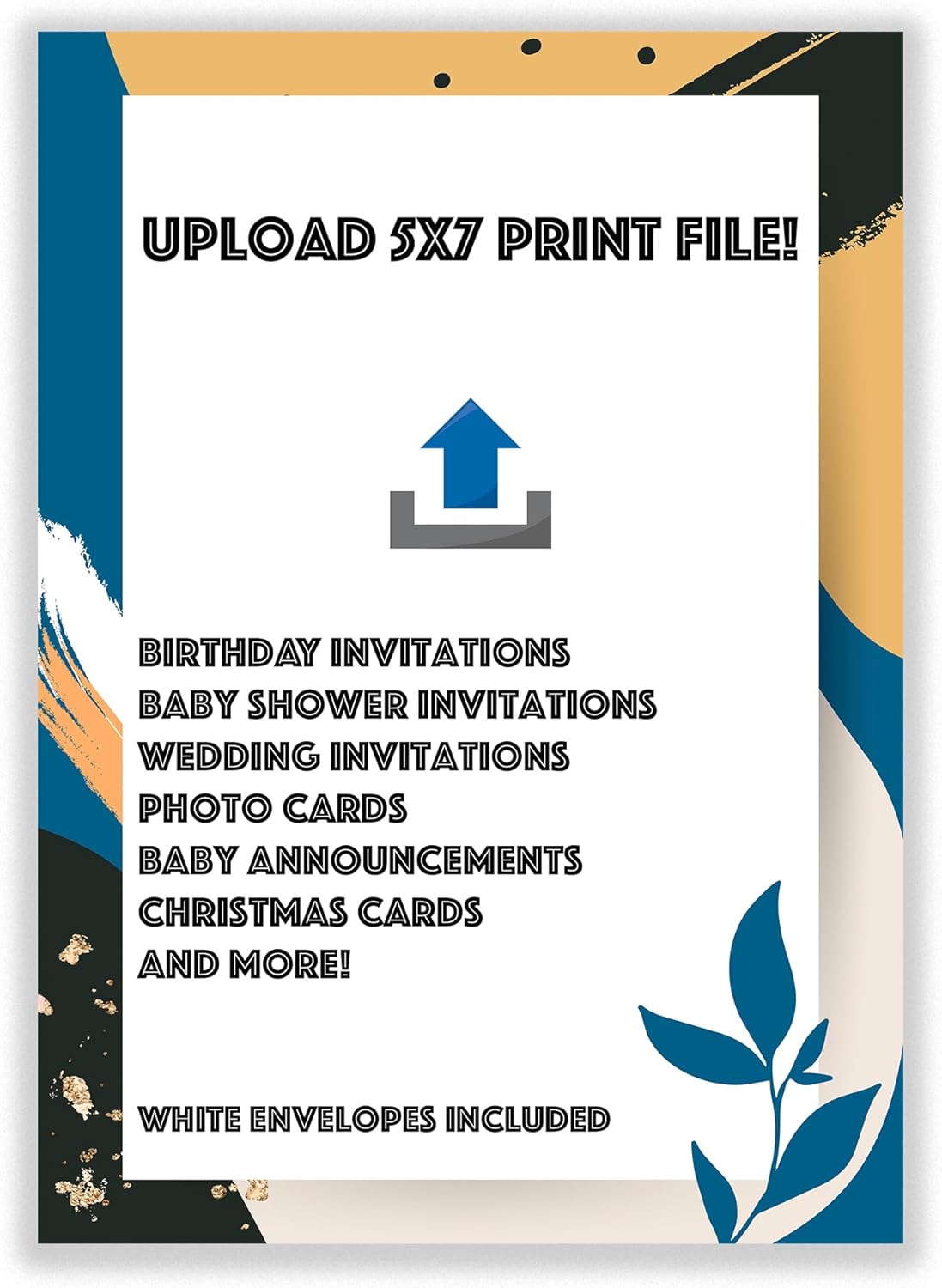 Custom Printed Invitations - Upload Your Design - 25 Cards & Envelopes - 5" x 7" Invites - Heavy 14PT Stock - Great for Invitations, Graduation Invitations, and More! - Same Day Shipping (Portrait)