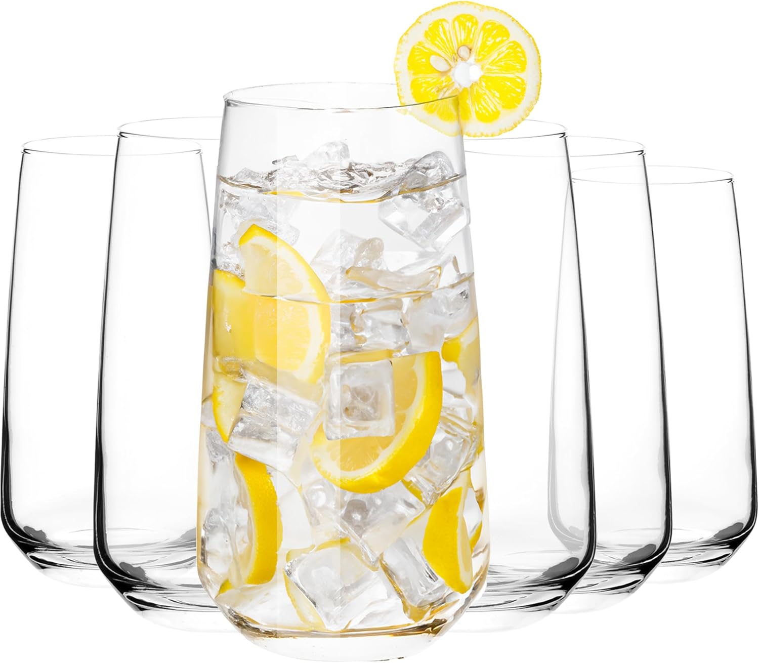 Homiu Highball Drinking Tumbler Glasses | Set of 6 | 480ML | Crystal Glasses | Highball Glasses | Drinking Glassware | Florence Collection | Dishwasher Safe