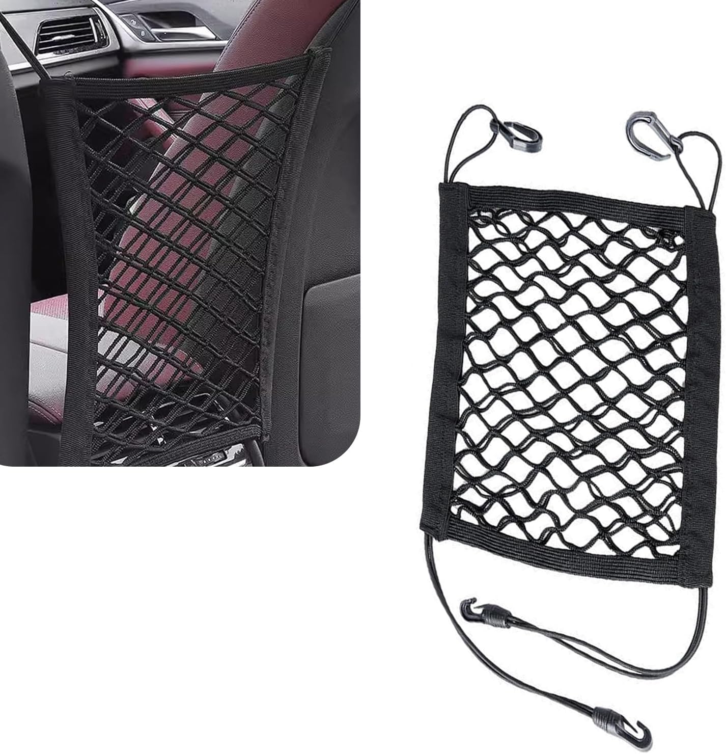 1 PC Car Front and Rear Seats Pet Isolation Net, Double-Layer Coarse Net Breathable Anti-Scratch Anti-Collision Dog Safety Barrier Protection, Flexible Storage Bag, Universal for Cars (Black)