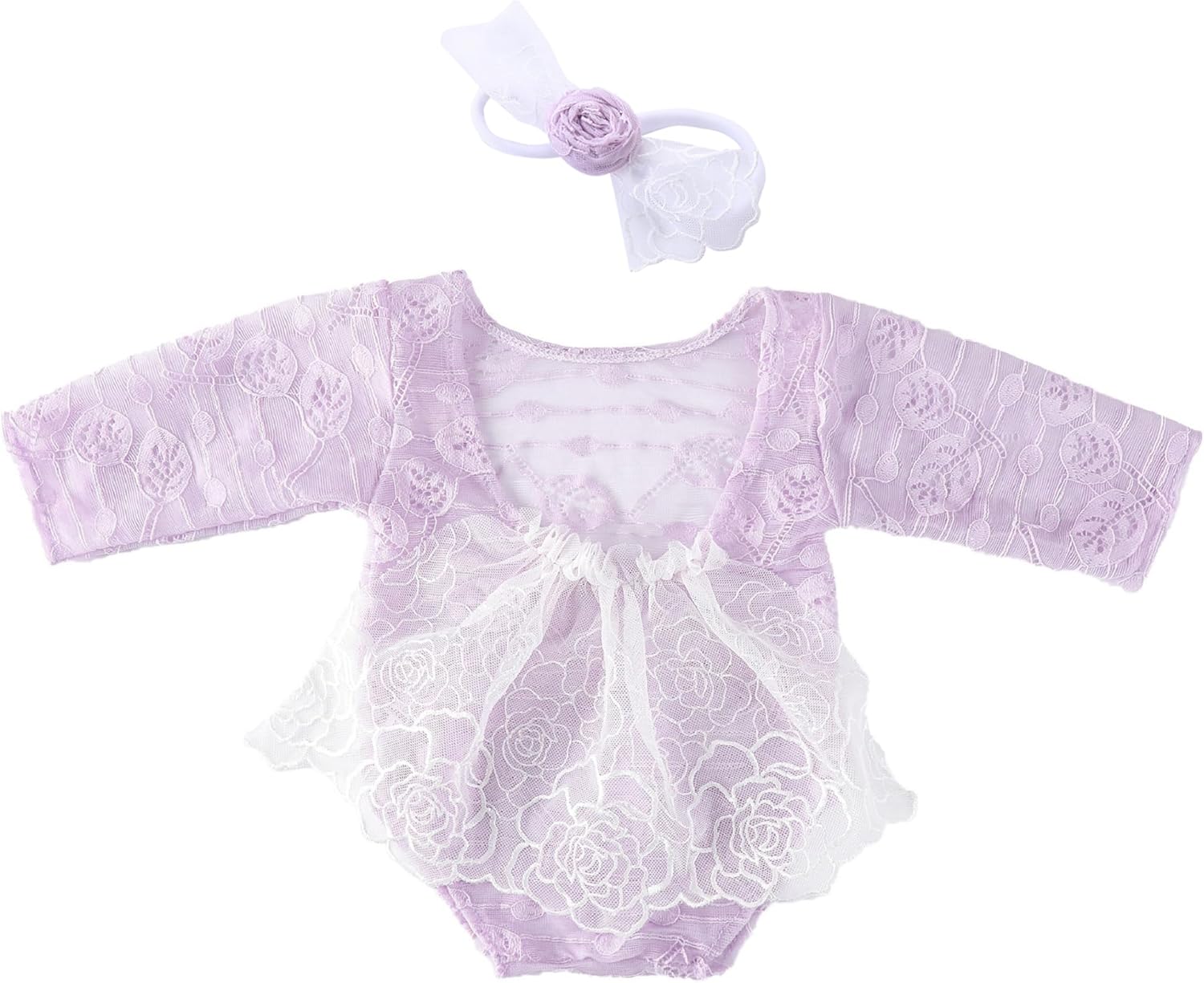 Holibeat Newborn Girl Photography Props Baby Girl Photoshoot Outfits Infant Girl Lace Romper Costume 0-2M