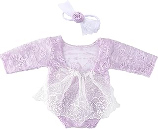 Holibeat Newborn Girl Photography Props Baby Girl Photoshoot Outfits Infant Girl Lace Romper Costume 0-2M