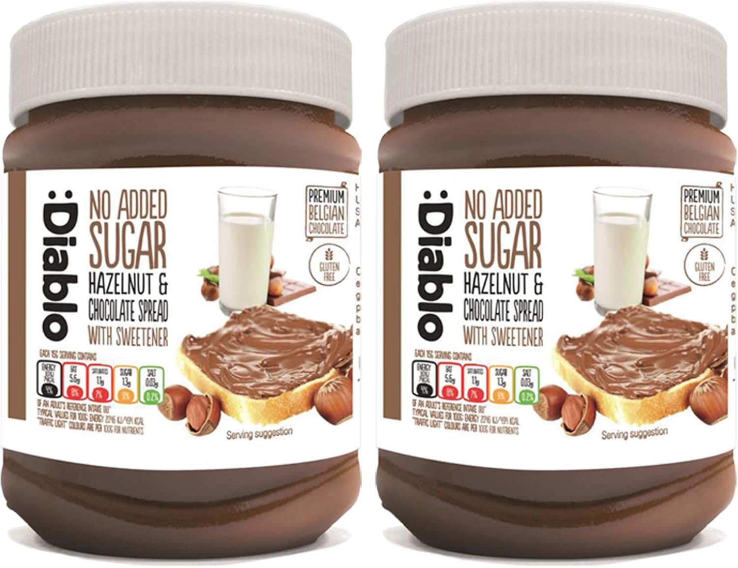 Diablo No Added Sugar Hazelnut Chocolate Spread 350 grams (2 Pack)