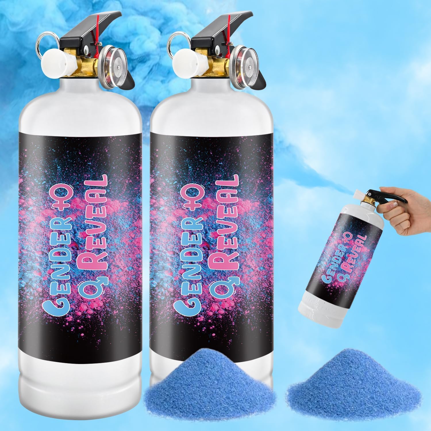 Gender Reveal Fire Extinguisher 2 Pack Large Color Extinguisher for Baby Reveal Ideas Pink or Blue Smoke Powder for Boy or Girl Gender Reveal Colored Smoke Extinguishers for Gender Reveal Decorations