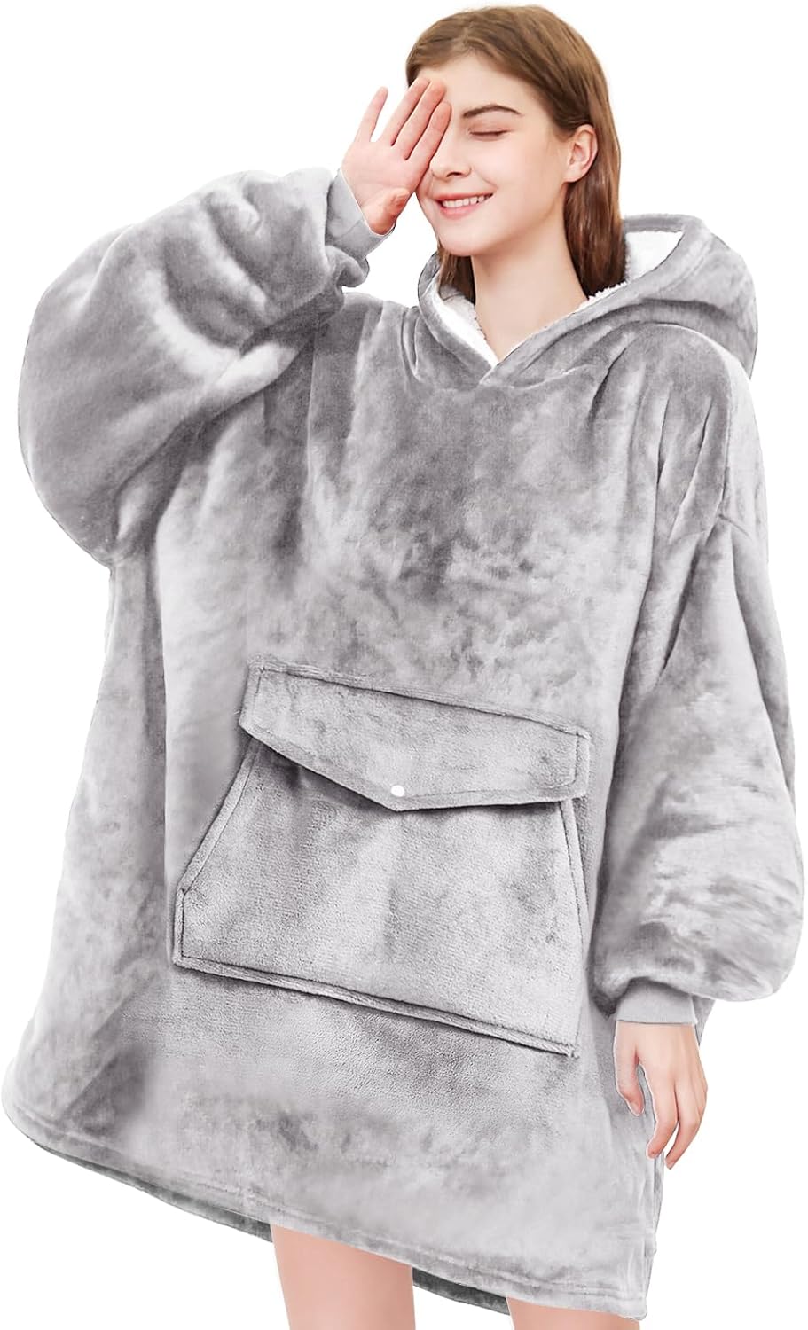 YUGYVOB Blanket Hoodie Oversized Sherpa, Wearable Blanket Warm & Cozy, Sweatshirt with Gaint Pocket, Gifts for Women, Men