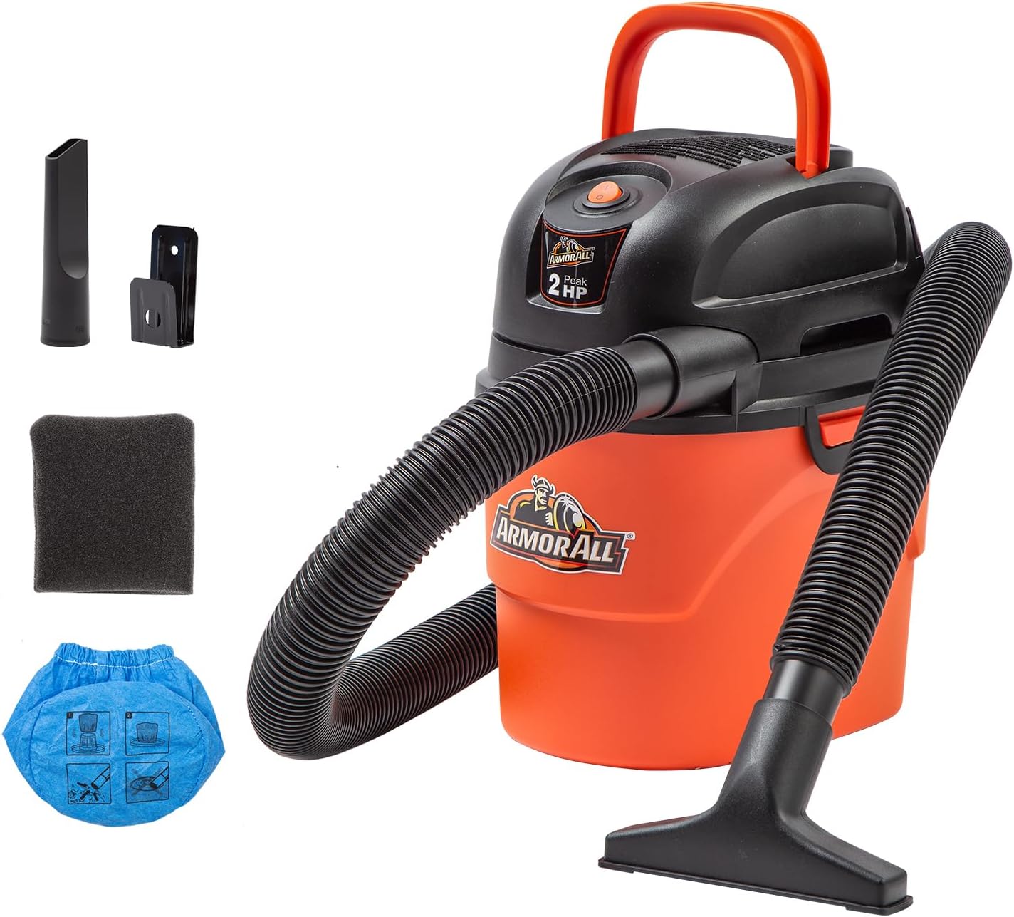 Armor All® AA155 1.5-Gallon 2 Peak HP Portable Wet/Dry Vacuum, Orange