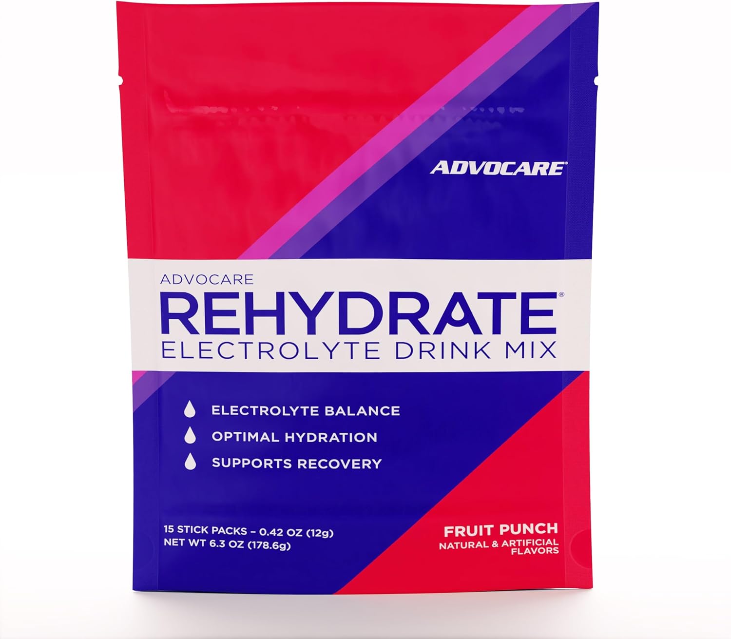 AdvoCare Rehydrate Electrolyte Drink Mix - Hydration & Recovery Drink with Sodium, Potassium & More - Fruit Punch - 15 Hydration Packets