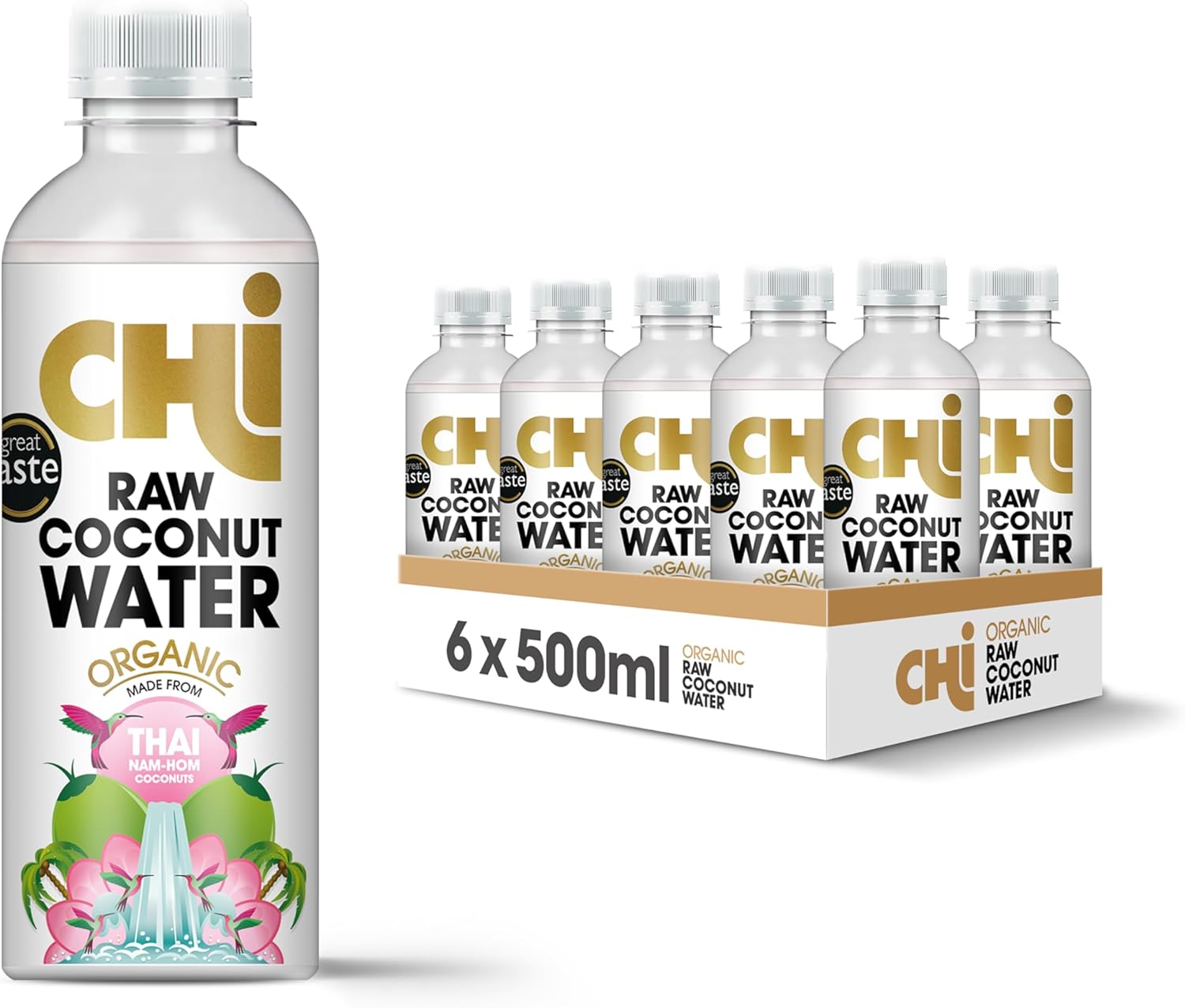 CHI Rehydrate/Revive RAW Organic Coconut Water Drink I (500ml) Pack of 6 I Hydrate with Natural Electrolytes, No Sugar Added, Full Of Vitamin C & Potassium.