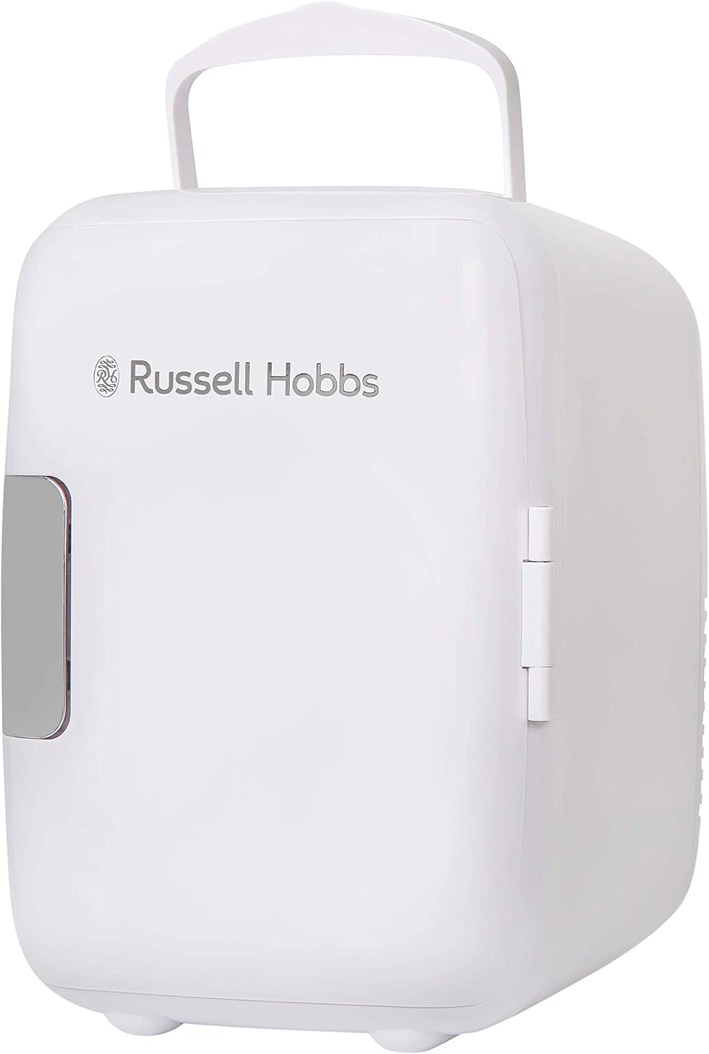 Russell Hobbs RH4CLR1001 4L/6 Can Portable Mini Cooler & Warmer for Drinks, Cosmetics/Makeup/Skincare, AC/DC Power, Retro Style, White, For Bedroom, Home, Caravan, Car
