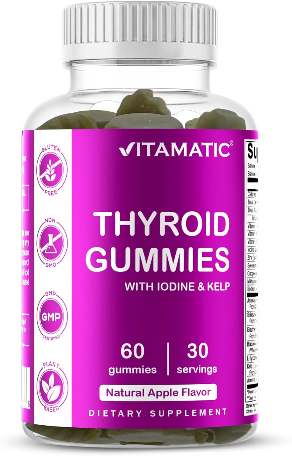 Vitamatic Vegan Thyroid Support Gummies with Iodine & Kelp - 60 Count - Improve Your Energy & Increase Metabolism - Plant Based