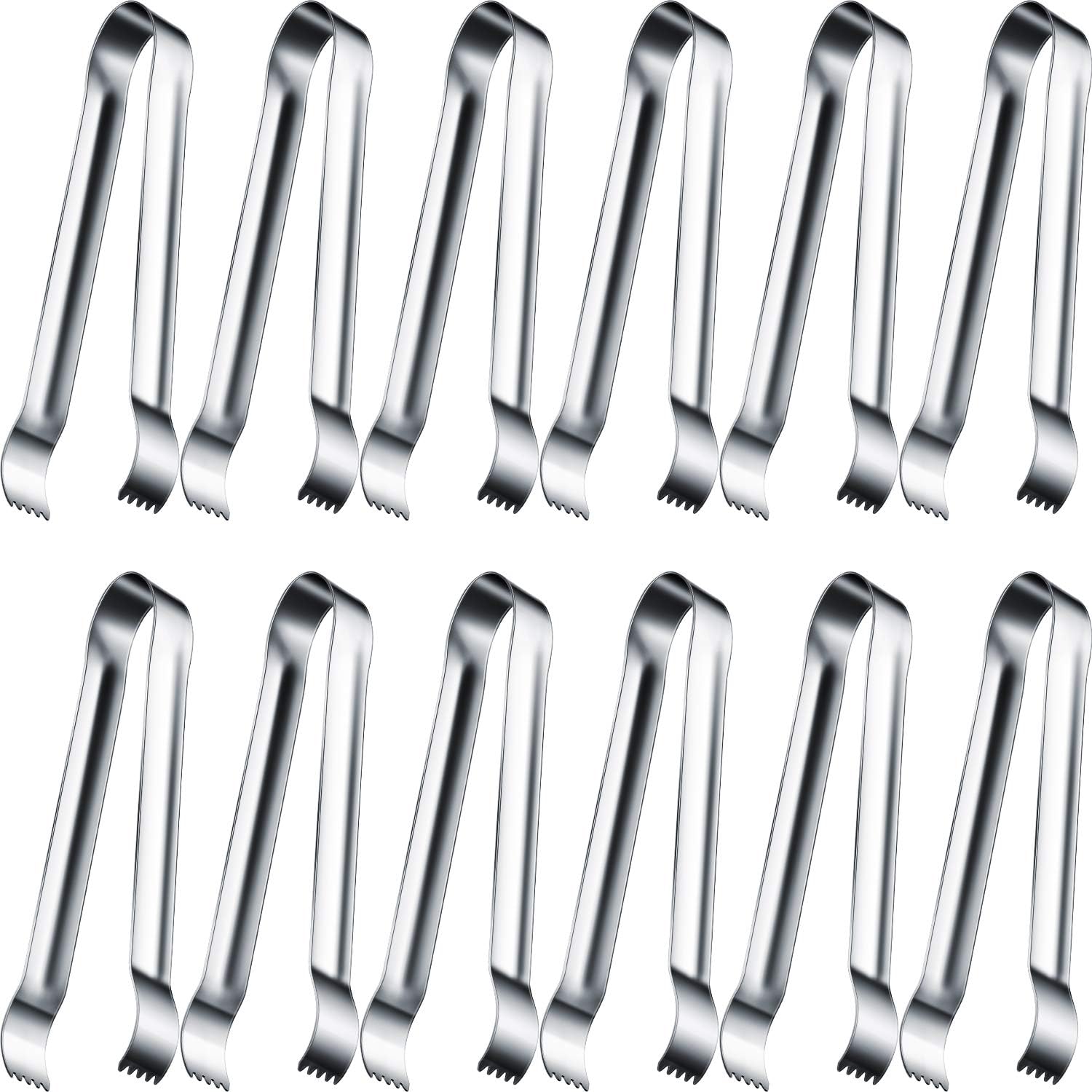 12 Pieces Sugar Ice Tongs Stainless Steel Mini Serving Appetizers Small Kitchen Tongs for Tea Party Coffee Bar Kitchen (Silver Curved Tip)