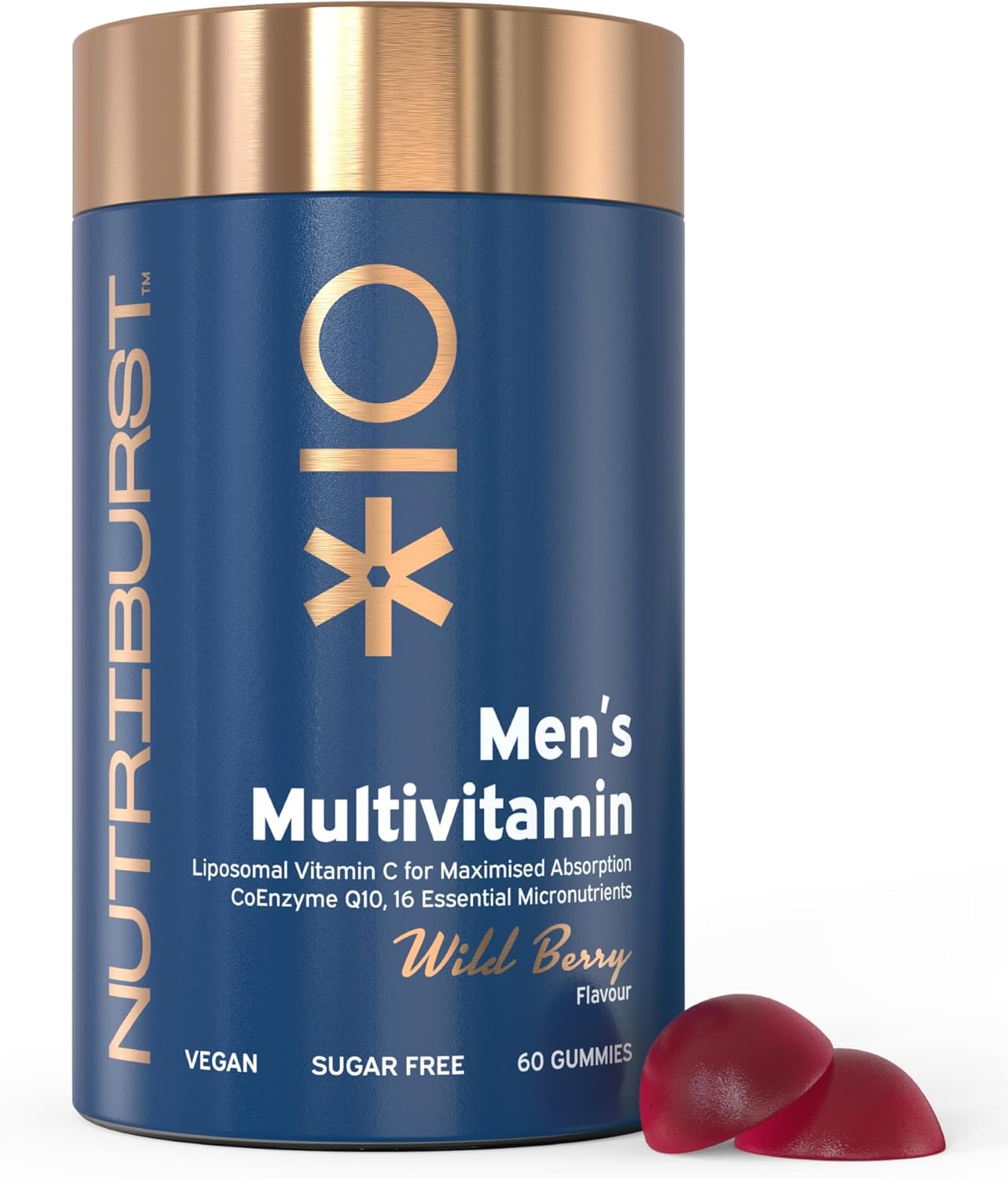 Nutriburst Men’s Multivitamin - Immune System & Mental Performance - Contains 16 Micronutrients; B2, B3, B5, B6, B12, A, C, D - Vegan Sugar Free Supplement - 60 Berry Gummies - 1 Month Supply