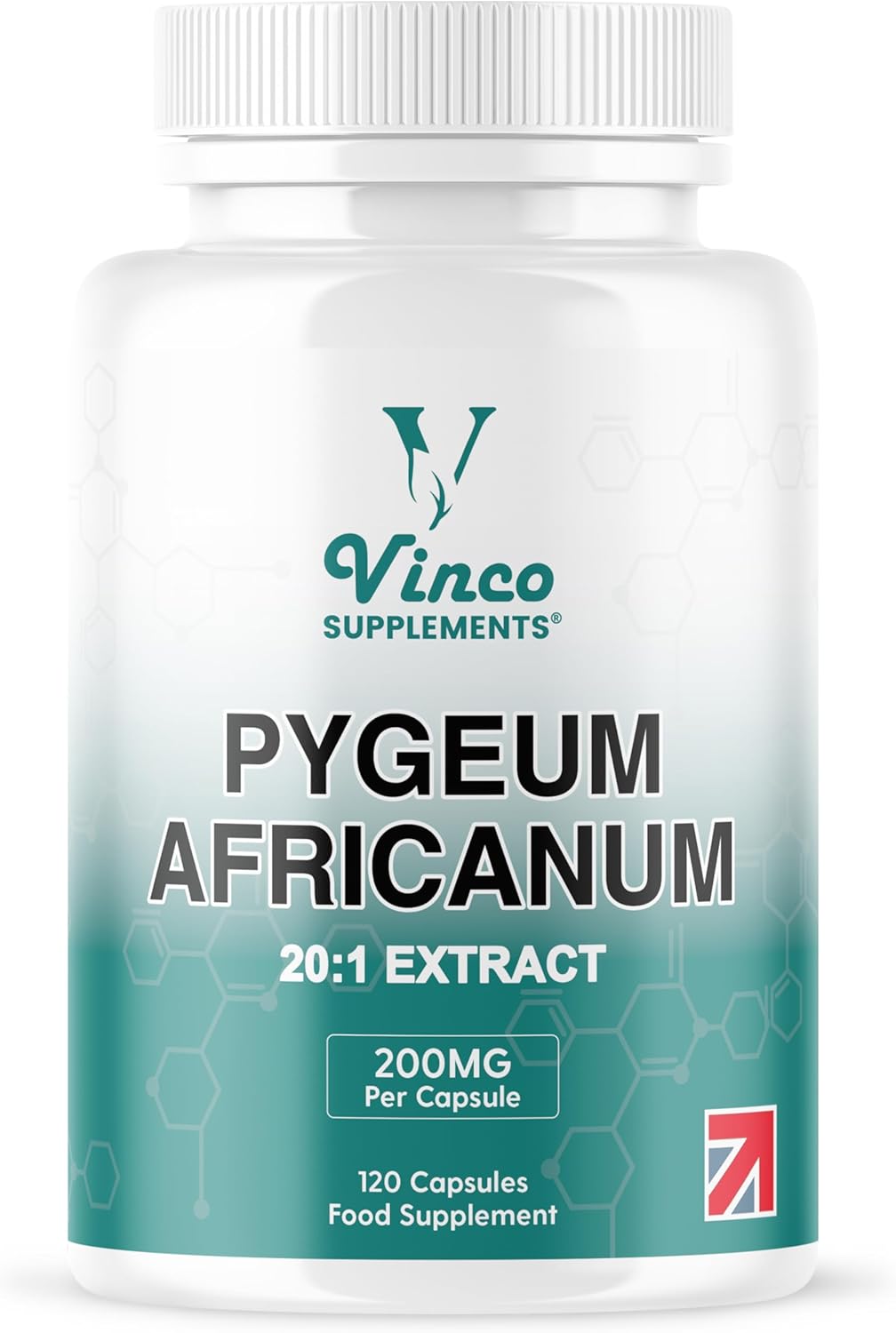Vinco Pygeum Africanum 4,000mg Equivalent - 200mg of 20:1 Extract - 120 High Strength Capsules - 13% phytosterols - Prostrate Health Supplement - Non-GMO & Gluten Free – Made in UK