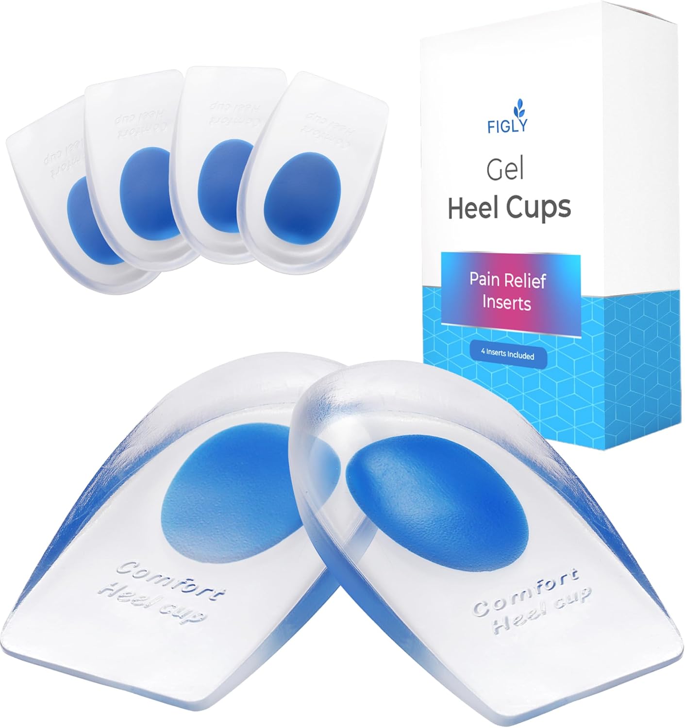 Heel Cushions for Heel Pain Relief (4 Pack) - Gel Heel Cushion Inserts, Gel Heel Cups Heel Pain Relief, Heel Pads Shoes, Heel Support Heel Inserts Men Women Plantar Fasciitis Heel Cup Heel Spur