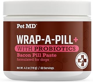 Pet MD Wrap-A-Pill with Dog Probiotics - Pill Wrap for Dogs Medicine - Easy-to-Use Paste to Hide Capsules, Create Pockets and Pill Treats for Dogs - Bacon (4.2oz)