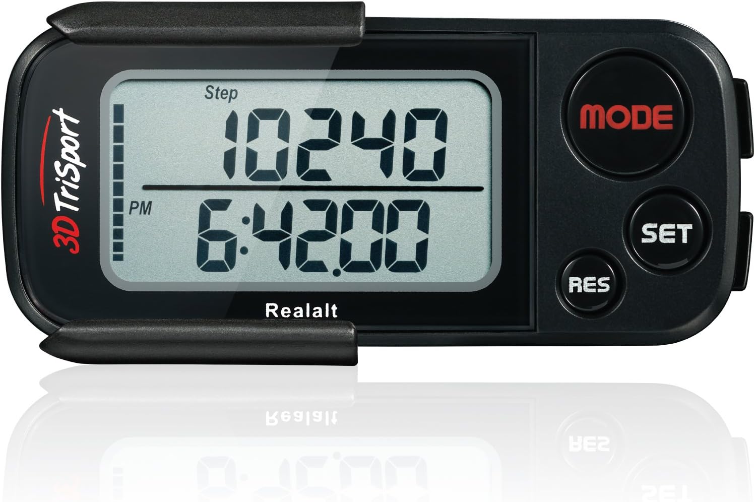 Realalt 3DTriSport 3D Pedometer, Accurate Easy To Set Up Portable Step Counter with Clip & Strap