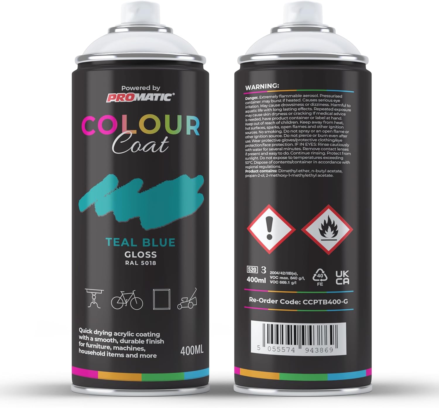 Colour Coat Pro-Matic Teal Turquoise Blue Gloss RAL 5018 Aerosol Spray Paint 400ml (1)