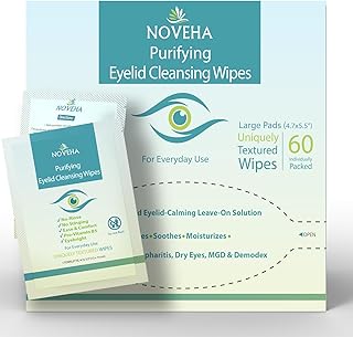 NOVEHA Eyelid & Lash Wipes | For Itchy, Dry Eyes, Styes & Blepharitis, Demodex | lid and lash Cleansing Wipes, Hypoallergenic & Soothing For Sensitive Eyes, Pack of 60